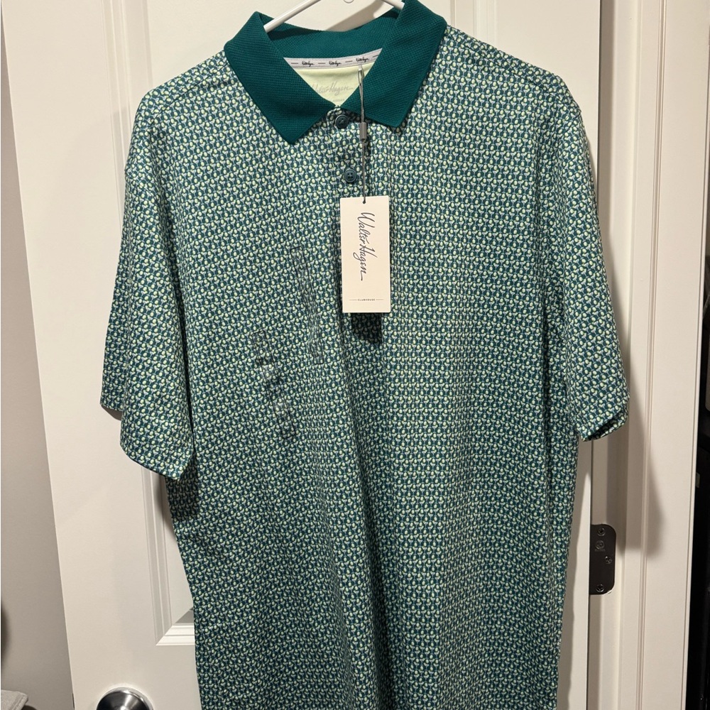 Walter Hagen Men's Performance 11 Novelty Print Golf Polo- Green 19th Hole